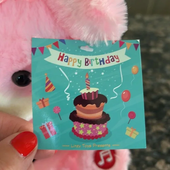LINZY MUSCICAL HAPPY BIRTHDAY PINK TEDDY BEAR NWT - Picture 2 of 7